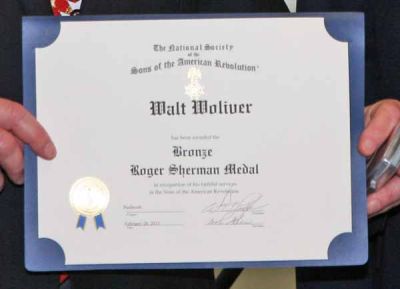 Past President Walt Woliver wins the Bronze Roger Sherman Medal